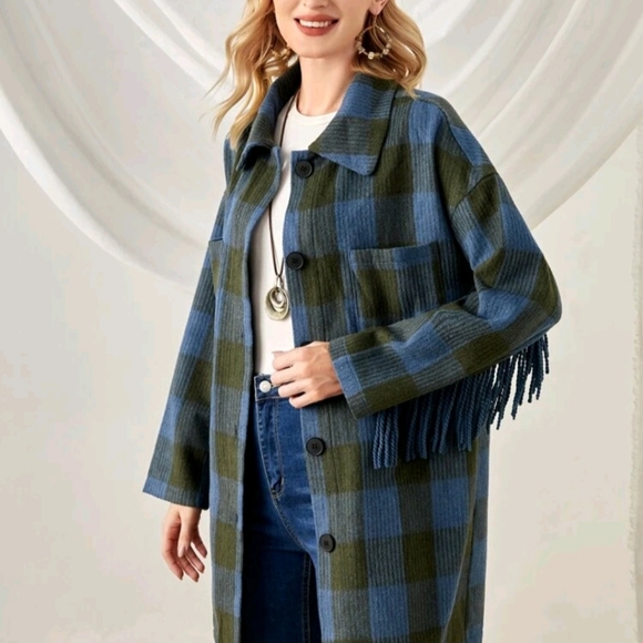 NWT Emery Rose Fringe Flannel Western Jacket - Picture 4 of 6